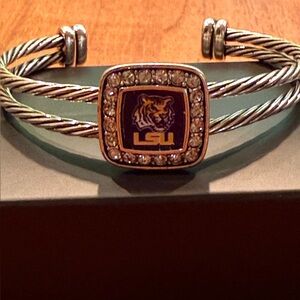 LSU Silver and Gold Bracelet Cuff Bracelet With Rhinestones